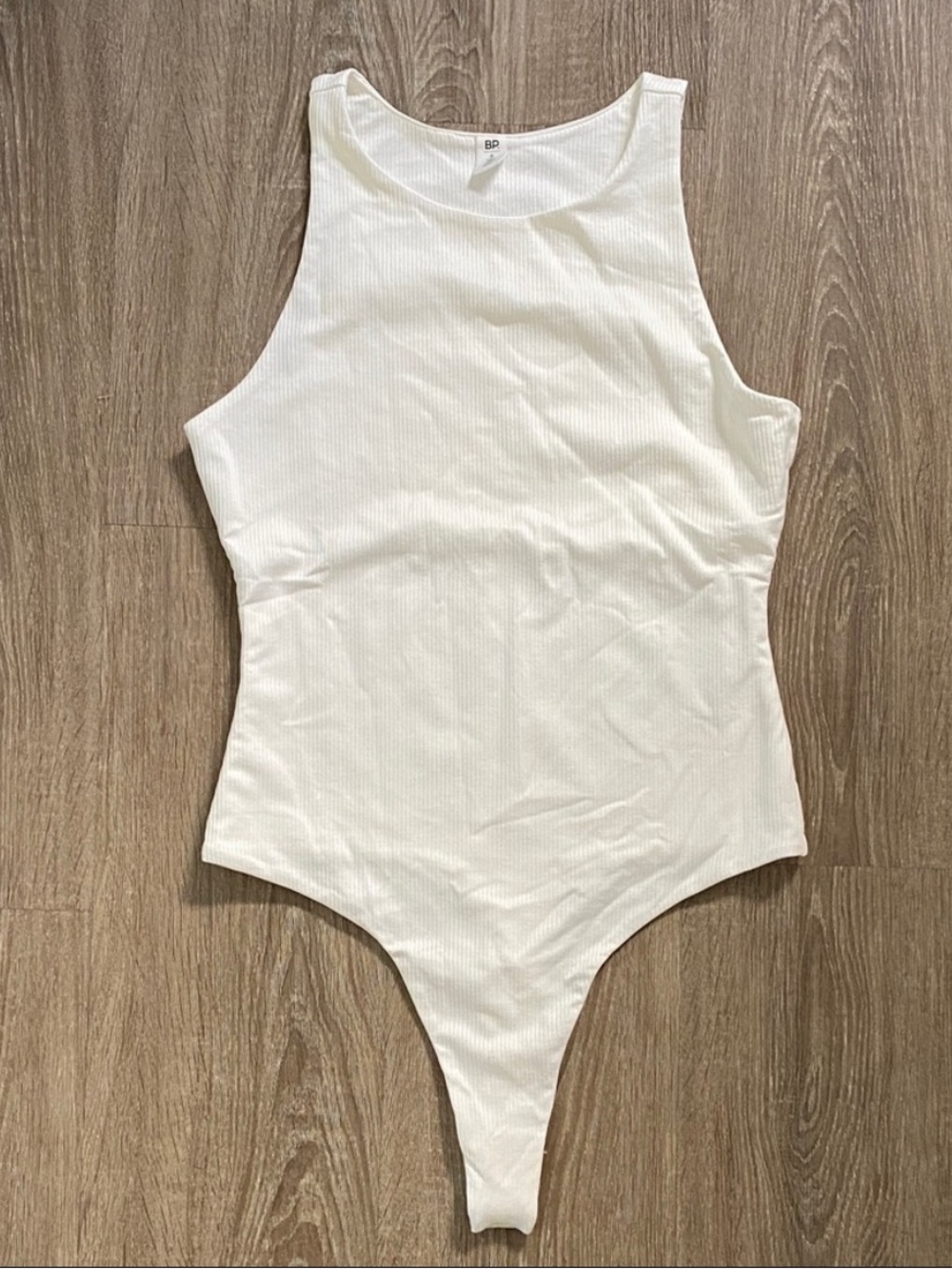 BP White Ribbed Tank Bodysuit